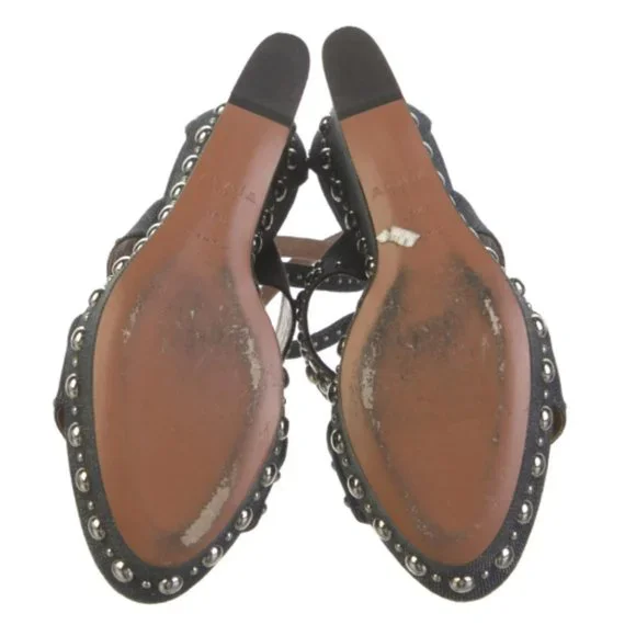 Alaïa Denim Studded Wedge Sandals Size: 8.5 | IT 38.5 Retail $1,435 - Picture 3 of 4
